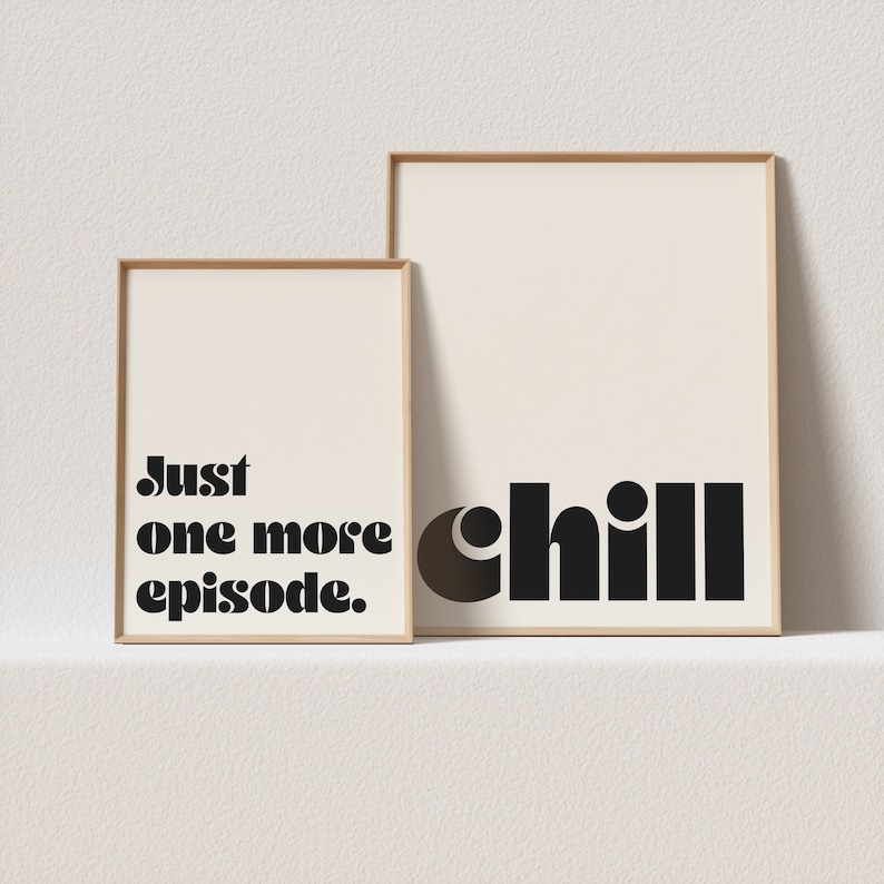 Set of 2 Printable Retro Posters just One More Episode &amp; | Etsy