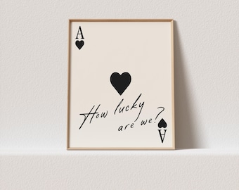 Speelkaart met hartenprint | hoeveel geluk hebben we? paar cadeaus voor hem | cadeaus voor vriendin | retro liefdesposter | Valentijnsdag kunst aan de muur