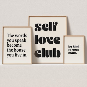 gallery wall set of 3 prints | affirmation poster | self love club | be kind to your mind | teen room decor | college dorm decor | bathroom