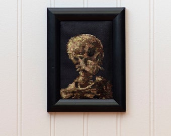 Skelett raucht eine Zigarette - Kreuzstichvorlage - Vincent Van Gogh