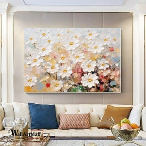 Original Bunte Strukturierte Blumen Landschaft Ölgemälde Große Blume Abstrakte Kunst Moderne Weiße Acryl Strukturierte Malerei Dekorative Kunst