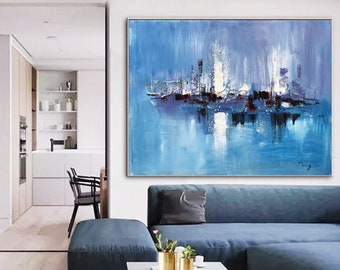 Large Blue Abstract Wall Art Blue Abstract Texture Painting Minimalist Abstract Texture Painting Ocean Landscape Painting Modern Acrylic Art