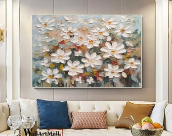 Peinture originale de toile de fleur texturée peinture de fleur colorée peinture de fleur personnalisée art blanc texturé peinture de fleur art de salon moderne