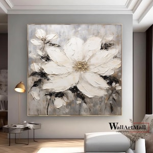 Originele witte 3D-getextureerde abstracte bloem schilderij witte acryl bloem canvas kunst moderne huis bloemen muur decor witte getextureerde bloemenkunst