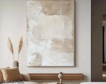 Creamy White Minimalist Abstract Painting Large Beige Textured Painting Beige and White Minimalist Wall Art Modern Decoration Painting