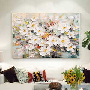Colorful Abstract Flower Painting Large Textured Flower Painting on Canvas 3D Textured Wall Art  Modern White Flower Abstract Frame Painting