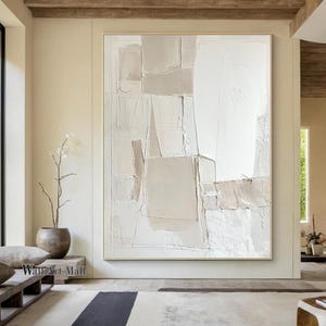 Beige und weiße strukturierte abstrakte Malerei Große 3D weiß strukturierte abstrakte Wandkunst moderne minimalistische strukturierte dekorative Malerei