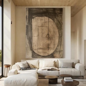 Vintage Brown Abstract Painting Large Brown Wabi-Sabi Wall Art Medieval Black Brown Painting Black Minimalist Decorative Art Black Wall Art