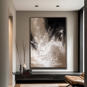 Brown and Black Abstract Texture Painting Large Abstract Wall Art White Textured Abstract Painting Modern Minimalist Textured Painting