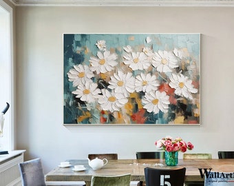 Fleurs abstraites Toile Peinture Grande Fleur Mur Art Original Fleur Colorée Paysage Art Blanc Peinture Acrylique Peinture Personnalisée
