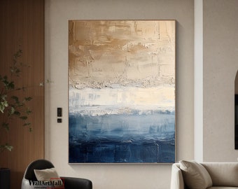 Blue Minimalist Canvas Painting Blue and Beige Minimalist Painting Wabi-Sabi Wall Art Large Minimalist Abstract Art Living Room Abstract Art