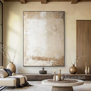 Beige 3D Textured Abstract Wall Art Large White Abstract Painting White Minimalist Textured Abstract Art Beige Painting Office Wall Art