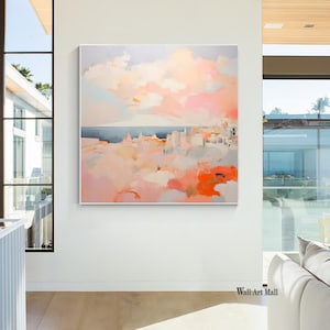 Abstract Acrylic Painting Orange Sunset Canvas Painting Color Block Artwork Painting Blue Pink Painting Art Pink Large Cityscape Painting