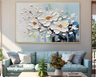 Original Flower Texture Wall Art 3D Textured Flower Abstract Painting Pastel Colors Textured Floral Wall Art Modern White Texture Painting