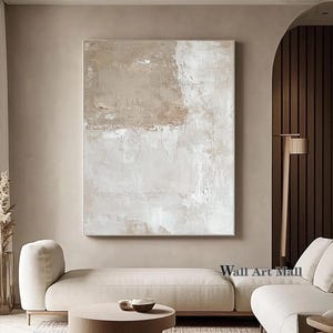 Braun und Beige Minimalistische Malerei Große Beige 3D Textur Wandkunst Beige und Weiß Abstrakte Leinwand Gemälde Moderne Wohnzimmer Dekorkunst