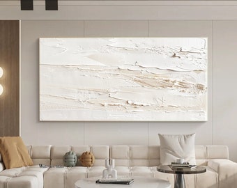 Arte della parete strutturata 3D bianca e beige Pittura minimalista beige Pittura astratta strutturata neutra Pittura strutturata bianca Arte della parete moderna