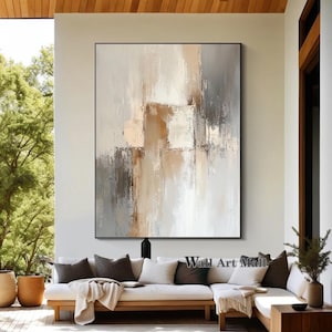Large Minimalist Beige and Grey Abstract Painting Grey Texture Wall Art Beige and Brown Abstract Texture Painting Living Room Decoration Art