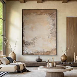 Large Brown Abstract Wall Art Beige Abstract Oil Painting Wabi Sabi Wall Art Neutral Brown Textured Wall Art Living Room Framed Wall Art