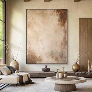Large Brown Abstract Wall Art Brown Abstract Oil Painting Wabi Sabi Wall Art Neutral Textured Wall Art Living Room Handmade Framed Wall Art
