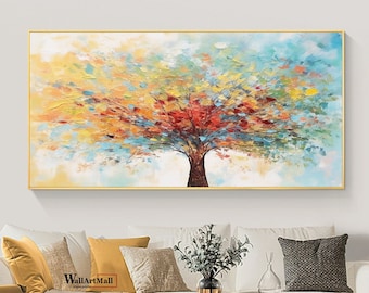 Abstract Flower Tree Oil Painting on Canvas Large Original Textured Colorful Flowering Tree Painting Modern Textured Acrylic Painting