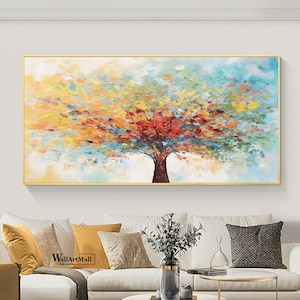 Abstract Flower Tree Oil Painting on Canvas Large Original Textured Colorful Flowering Tree Painting Modern Textured Acrylic Painting
