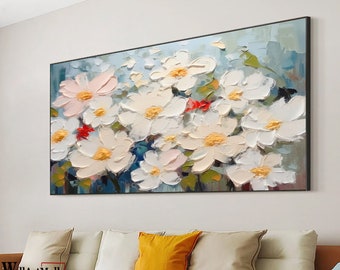 Peinture originale de fleurs abstraites en fleurs Grande fleur blanche abstraite Paysage Art Peinture personnalisée Texture 3D Art Peinture de salon