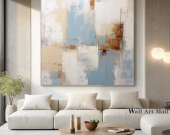 Large Blue Textured Wall Art Blue and White Minimalist Abstract Painting Beige Abstract Art Modern Acrylic Textured Decorative art