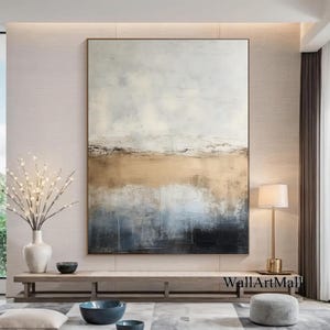 Large Blue Abstract Minimalist Painting Abstract Wall Art Blue And Beige Textured Wall Art Large Grey Abstract Painting Neutral Wall Art