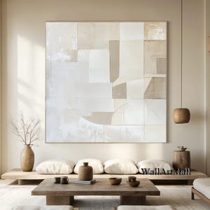 Cremeweiße minimalistische Malerei Große weiße und beige 3D strukturierte Wandkunst Moderne abstrakte Leinwand Malerei Wohnzimmer Wabi-Sabi Wandkunst