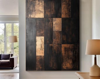 Pintura Abstrata Original Preta Marrom Pintura Wabi-Sabi Marrom Pintura Decorativa Minimalista Preta e Marrom Pintura em Tela Marrom Escuro
