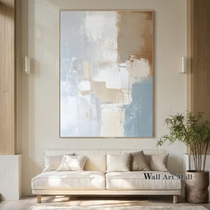 Abstract Blue Texture Painting Large Blue Minimalist Texture Wall Art Modern Beige Acrylic Abstract Painting Living Room Decoration Painting