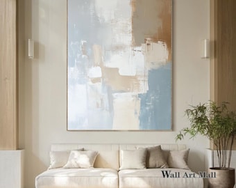 Abstract Blue Texture Painting Large Blue Minimalist Texture Wall Art Modern Beige Acrylic Abstract Painting Living Room Decoration Painting