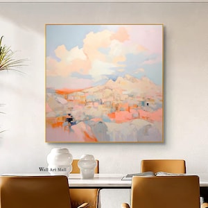 Abstract Acrylic Painting Colorful City Canvas Painting Color Block Abstract Painting Blue Pink Painting Art Pink Large Bedroom Painting