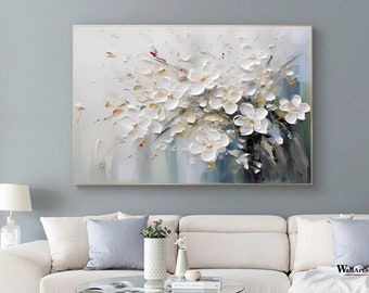 Peinture de fleur de grande texture Peinture de fleur de texture 3D blanche Peinture de fleur de printemps Art de fleur de cerisier blanc Peinture de fleur de cerisier Peinture de restaurant