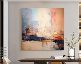 Large Colorful Abstract Texture Painting Beige Minimalist Abstract Painting Modern Acrylic Textured Canvas Art Dark Blue Abstract Wall Art