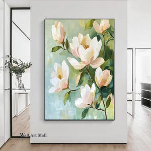 3D Texture Painting Green Flower Wall Art Flower Oil Painting Canvas Extra Large Green Flower Decorative Painting Living Room Wall Art