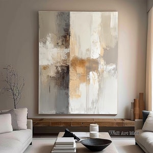 Beige and Gray Abstract Painting Beige Wabi-Sabi Wall Art Gray Neutral Abstract Painting Gray Minimalist Textured Painting Bedroom Wall Art