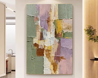 Green And Purple Acrylic Textured Painting Original Orange Abstract Painting Geometric Abstract Painting Colorful Abstract Painting