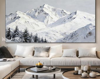 冬の雪山の絵画 大きなオリジナルの風景画 抽象画 冬の雪の風景画