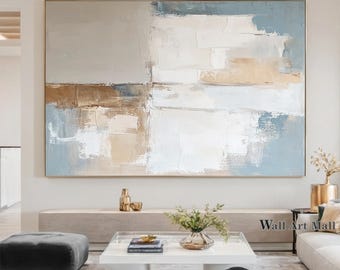 Large Blue and Brown Abstract Painting Grey Abstract Custom Painting White Acrylic Texture Abstract Painting Office Decoration Art