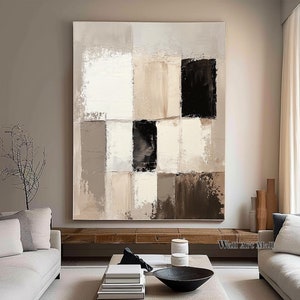 Brown and Beige and Black Textured Painting Large Brown Beige Minimalist Abstract Painting Abstract Framed Artwork Beige Decorative Painting