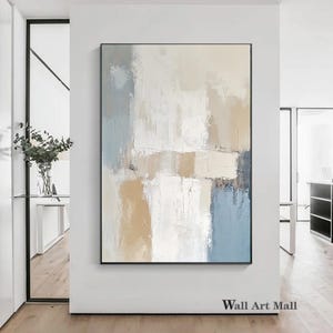 Neutral Beige Abstract Art Large Beige Texture Painting Large Blue Abstract Painting Blue Nordic Texture Canvas Painting Modern Painting