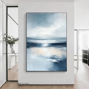 Original Abstract Blue Wall Art Blue Sea Abstract Painting Blue Sky Canvas Painting Large Seawall Landscape Art Living Room Decoration Art