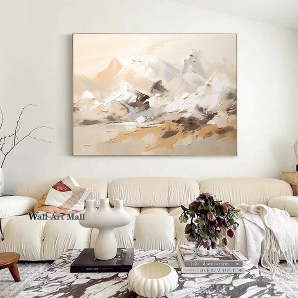 Beige and White Textured Abstract Painting Large Abstract Wall Art White Abstract Textured Painting Gray Wall Art Living Room Wall Art
