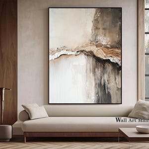 Brown and Black Textured Abstract Painting Large Minimalist 3D Textured Abstract Art Brown Abstract Decorative Painting Beige White Painting