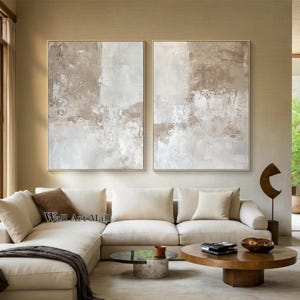 Beige and White Textured Abstract Art Set of 2 Beige Textured Paintings Beige 3D Textured Art Large Neutral Minimalist Decorative Painting