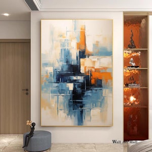 Abstract Blue Canvas Painting Large Blue Textured Art Blue Abstract Painting Modern Orange Abstract Art Bedroom Decorative Wall Art