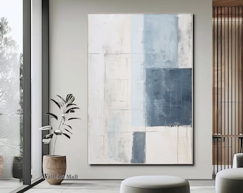 Large Abstract Blue Minimalist Painting Minimalist Abstract Blue Painting White and Blue Decorative Painting Modern Geometric Abstract Art