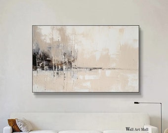 Beige and White Textured Abstract Painting Large Black Abstract Wall Art Landscape Painting Large Beige Painting Modern Living Room Art
