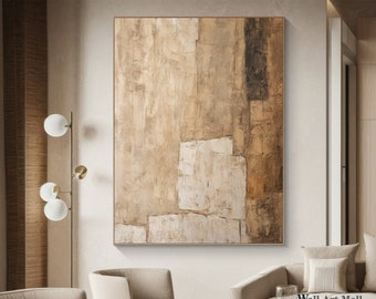 Brown Wabi-Sabi Wall Art Large Brown and Beige Abstract Painting Brown Minimalist Canvas Art Large Neutral Textured Wall Decor Painting